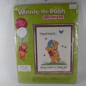 NEW Vintage Sears Winnie the Pooh Stitchery Kit Stamped Cross Stitch HAPPINESS